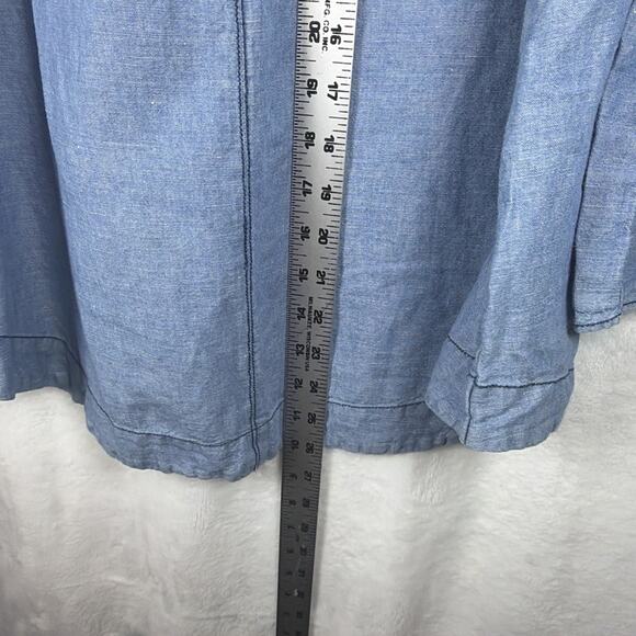 Free People Show Some Shoulder Top Chambray Blue Denim Tie Sleeves Size Small - Picture 12 of 13